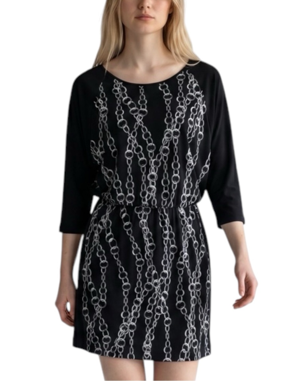 Banana Republic Black White Chain Blouson Casual Dress NWOT Size XXS